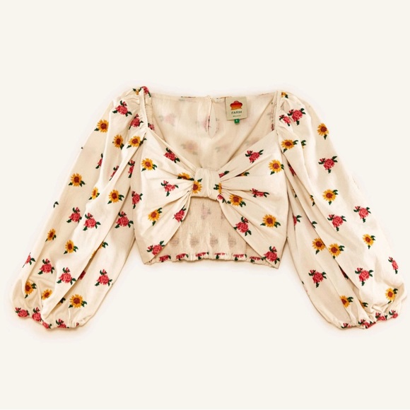 NWT Farm Rio mixed cross stitch flowers embroidered crop top (off white color) - Picture 2 of 6